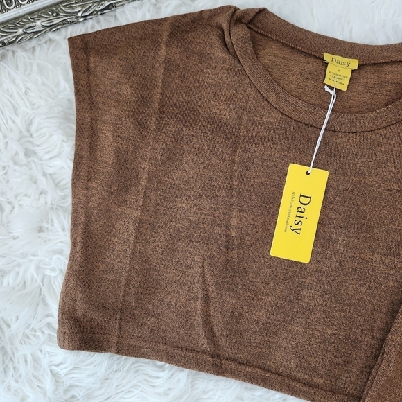 Daisy Pants & Crop Top Set. Brushed Knit High Waist Wide Leg Pants. Color Mocha. - Picture 5 of 14